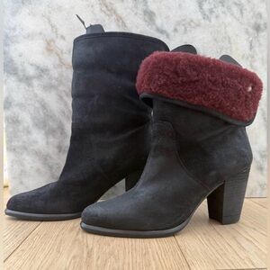 UGG Heeled Ankle Boots Black Suede w/ Shearling | NEW | Size 9